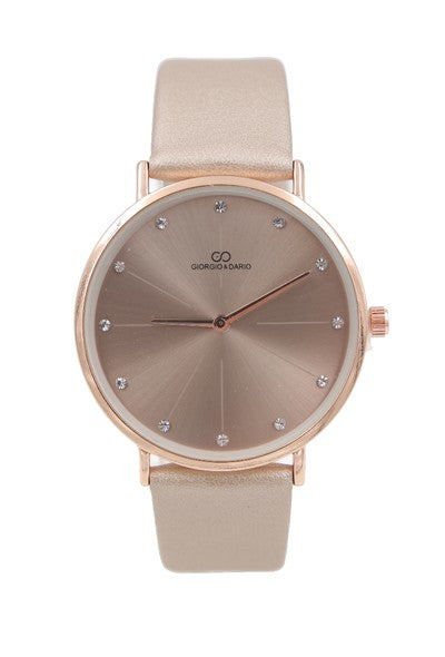 Ladies Rose Gold Dial Beige Leather Strap Watch