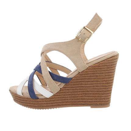 Lisa Blue,Beige & White Strap Wedge Sandal