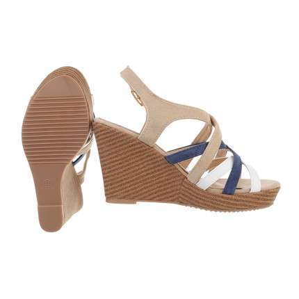 Lisa Blue,Beige & White Strap Wedge Sandal