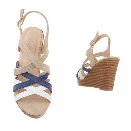 Lisa Blue,Beige & White Strap Wedge Sandal