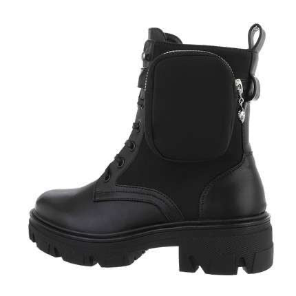 Ellie Black Faux Leather and Re-Nylon Biker Boots With Pouch