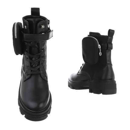 Ellie Black Faux Leather and Re-Nylon Biker Boots With Pouch