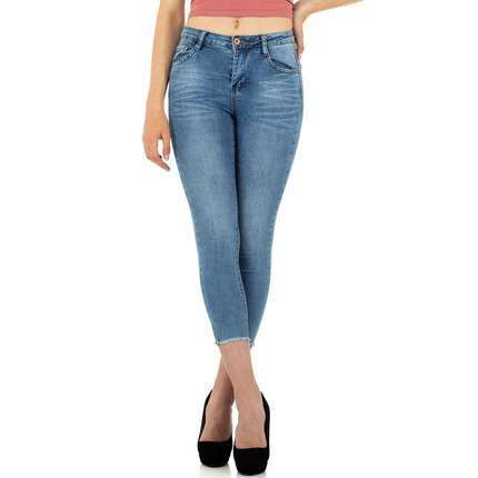 Ladies Mid Waist Cropped Faded Blue Denim Jeans