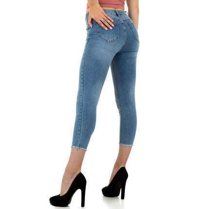 Ladies Mid Waist Cropped Faded Blue Denim Jeans