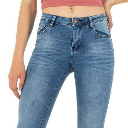 Ladies Mid Waist Cropped Faded Blue Denim Jeans