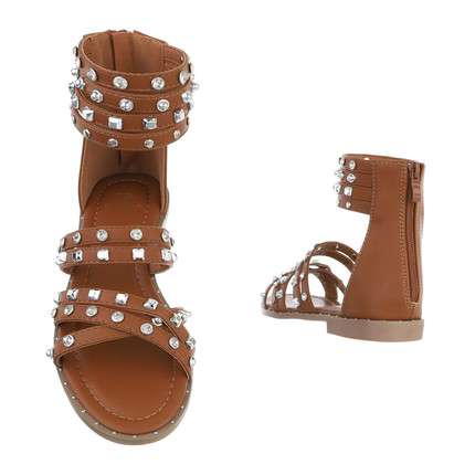 Bianca Tan Brown Studded Flat Gladiator Sandals