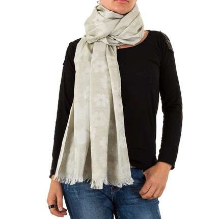 Silver-Threaded Floral Grey Lightweight Scarf