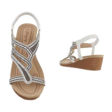 Bree white Boho Rhinestone Wedge Sandle